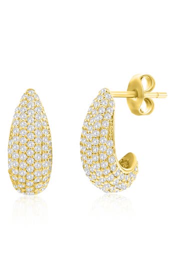 Simona Pavé Cubic Zirconia Huggie Hoop Earrings In Gold