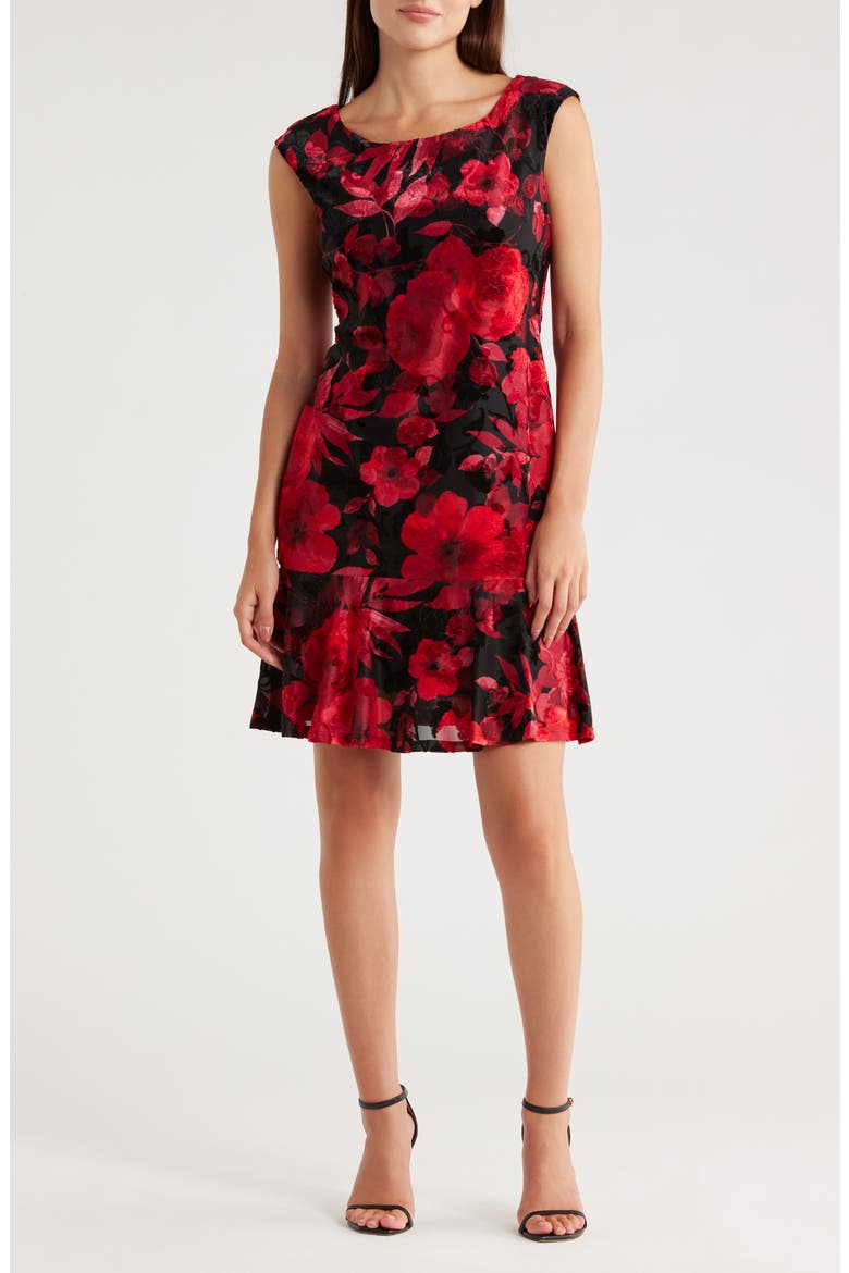 Velvet Burnout Midi Dress, Main, color, RED