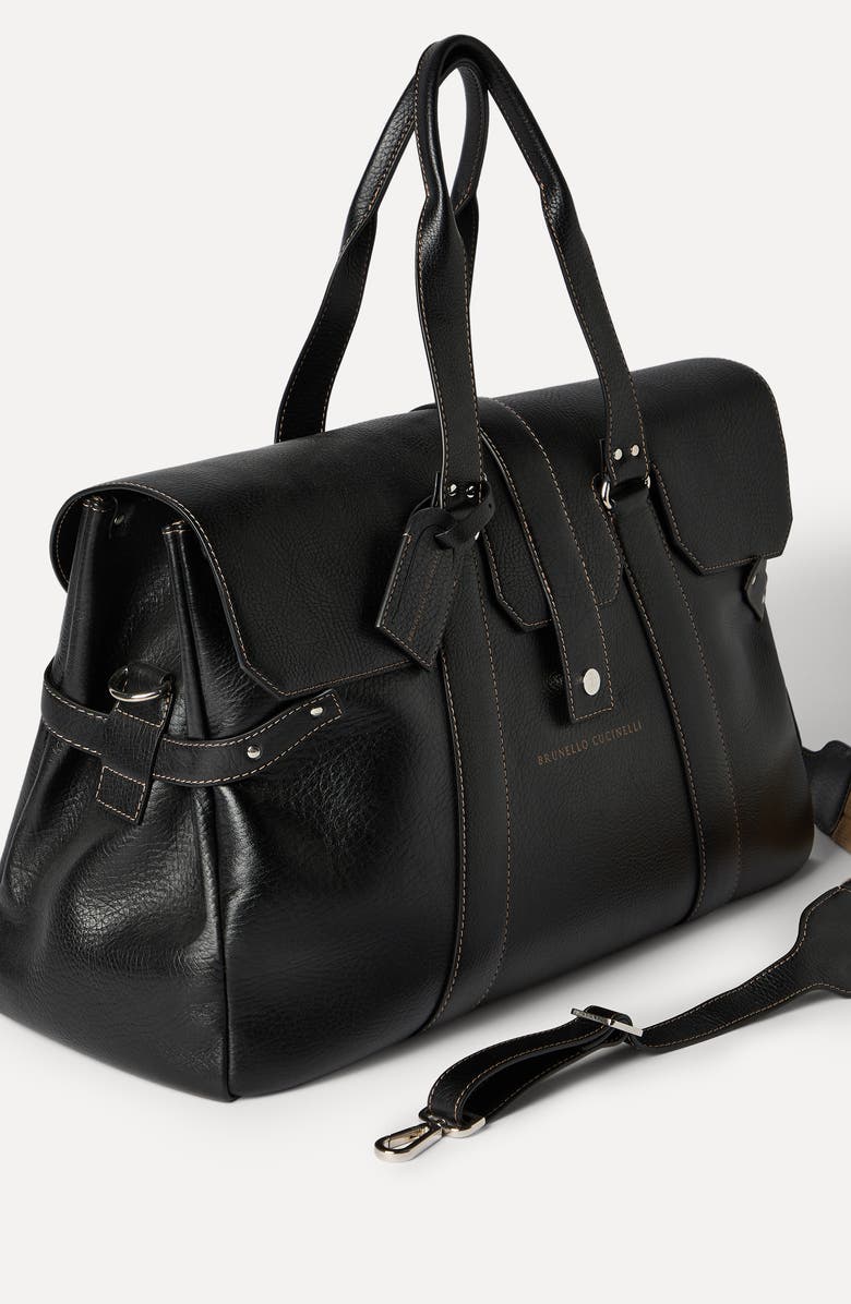 Brunello Cucinelli Grained calfskin Country Weekender bag, Alternate, color, Black
