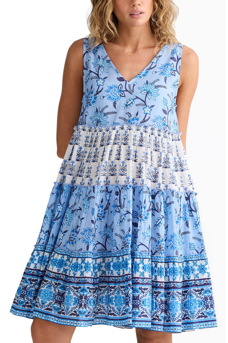 Lucky Charm Mixed Print Tiered Cotton Dress, Alternate, color, BLUEBERRY FIELDS