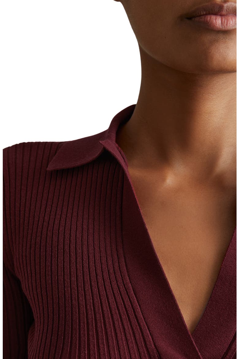 Lina Rib Cotton Blend Polo Sweater, Alternate, color, BURGUNDY