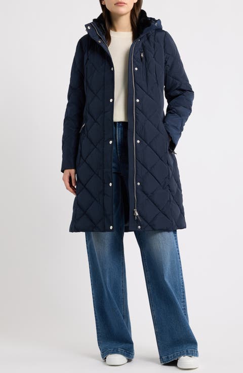Quilted Faux Fur Trim Coat