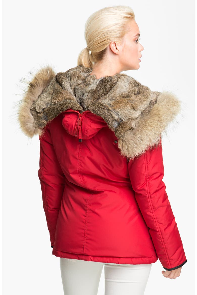 'Kayla' Down Parka with Genuine Rabbit & Coyote Fur, Alternate, color, RED
