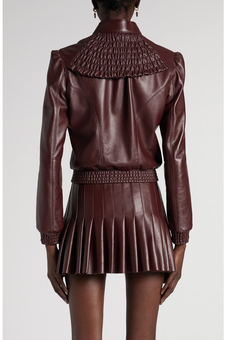 Smocked Lambskin Leather Bomber Jacket, Alternate, color, LACQUER