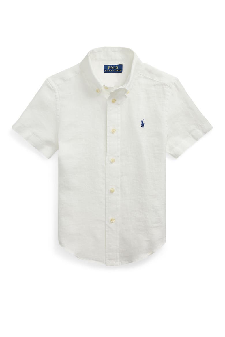 Kids' Linen Button-Down Shirt, Main, color, WHITE