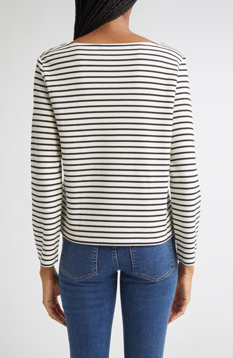 Veronica Beard Hovey Stripe Boat Neck T-Shirt, Alternate, color, Dove Black