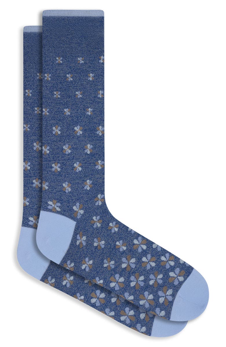 Bugatchi Floral Mercerized Cotton Blend Dress Socks, Main, color, Steel