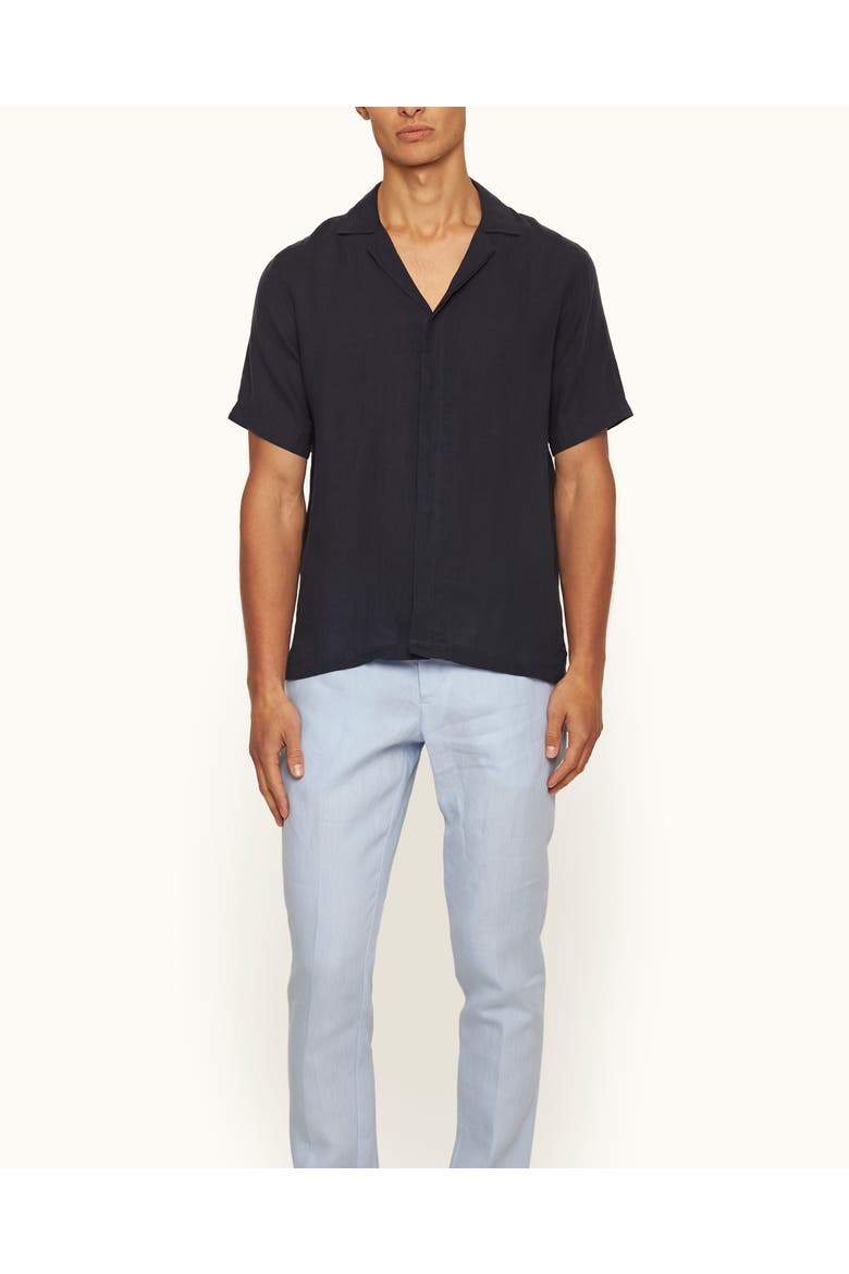 Maitan Lino Relaxed Fit Capri Collar Italian Linen Shirt, Main, color, Night Iris