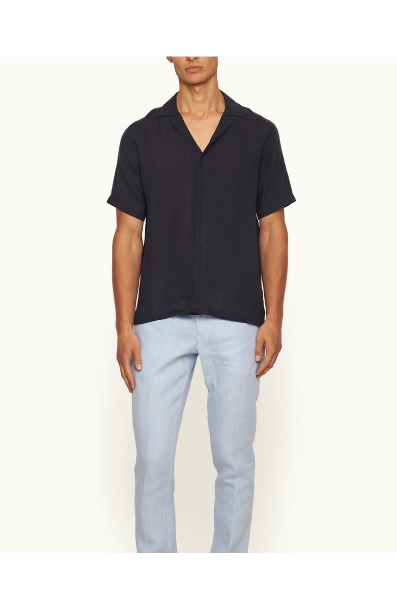 Orlebar Brown Maitan Lino Relaxed Fit Capri Collar Italian Linen Shirt, Main, color, Night Iris