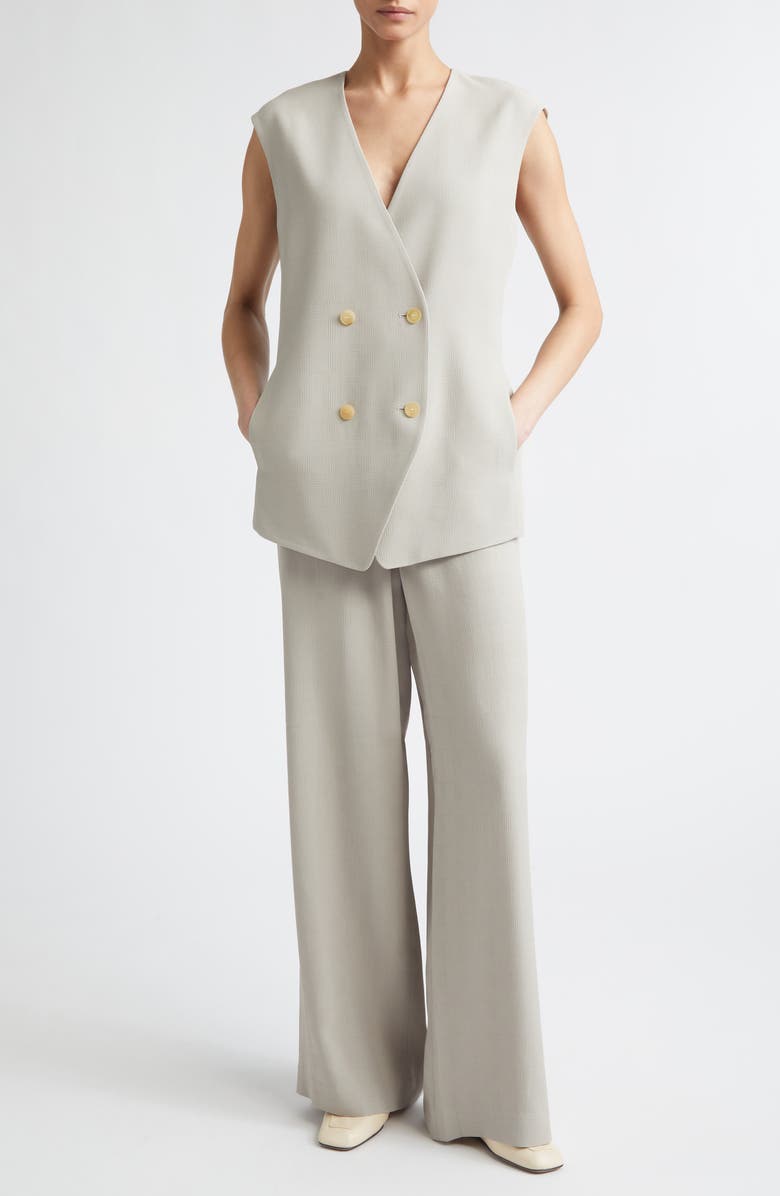 Lafayette 148 New York Clark Grid Plaid Crepe Wide Leg Pants, Alternate, color, Cement