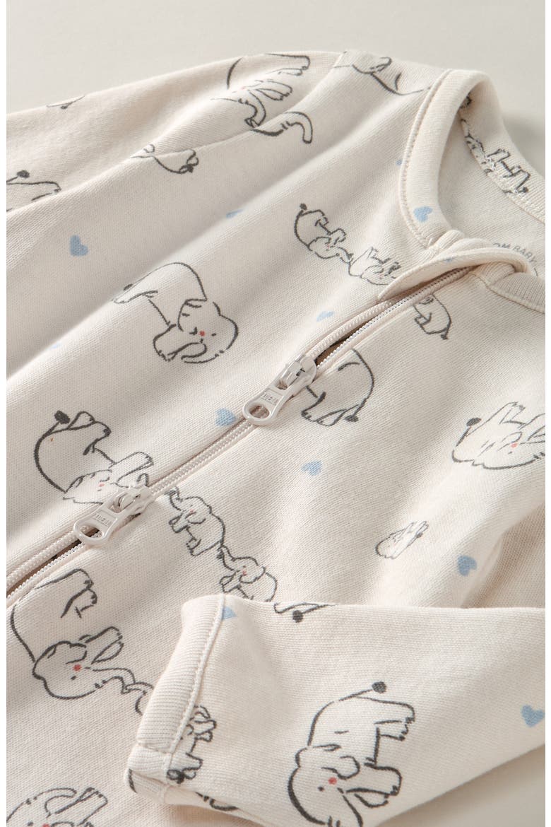 Two-Way Zip Printed Cotton Footie, Alternate, color, IVORY SAND ELEPHANTS