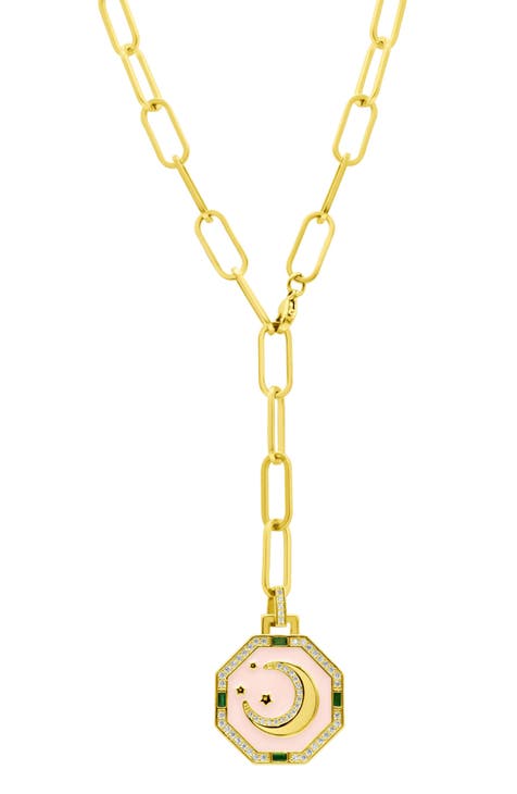 CZ & Enamel Drop Pendant Necklace