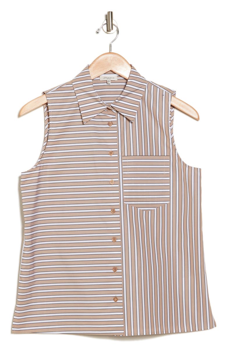 Lafayette 148 New York Stripe Sleeveless Cotton Button-Up Shirt, Alternate, color, 