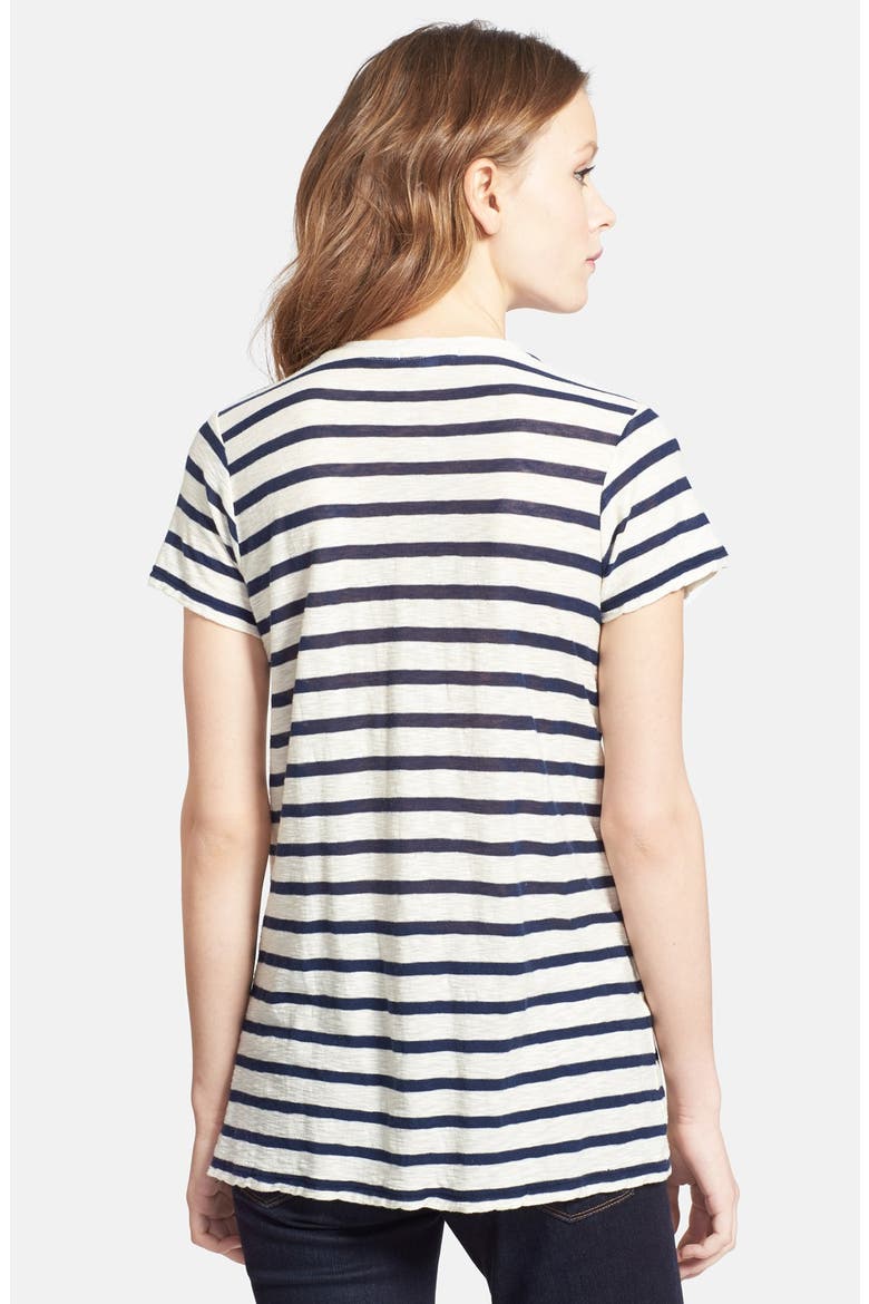Deep V-Neck Stripe Pocket Tee, Alternate, color, NATURAL/ NAVY