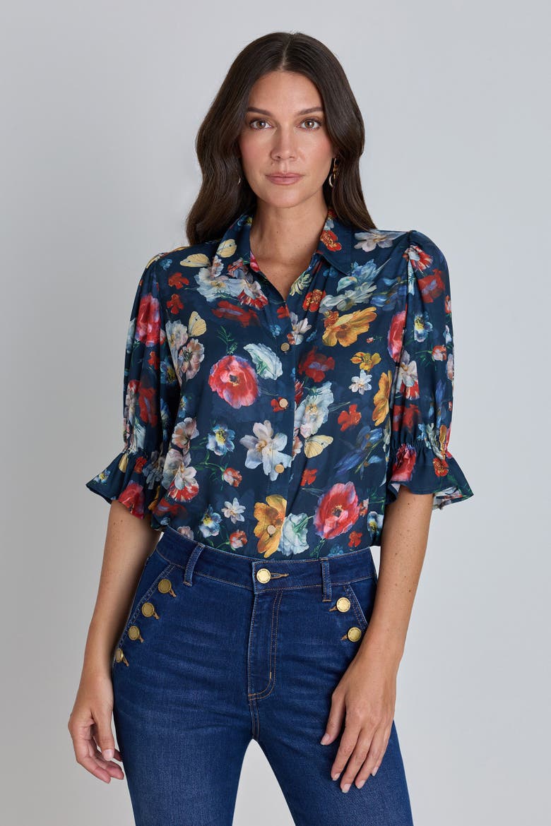 Cindy Ruffle Sleeve Blouse, Main, color, Midnight Garden