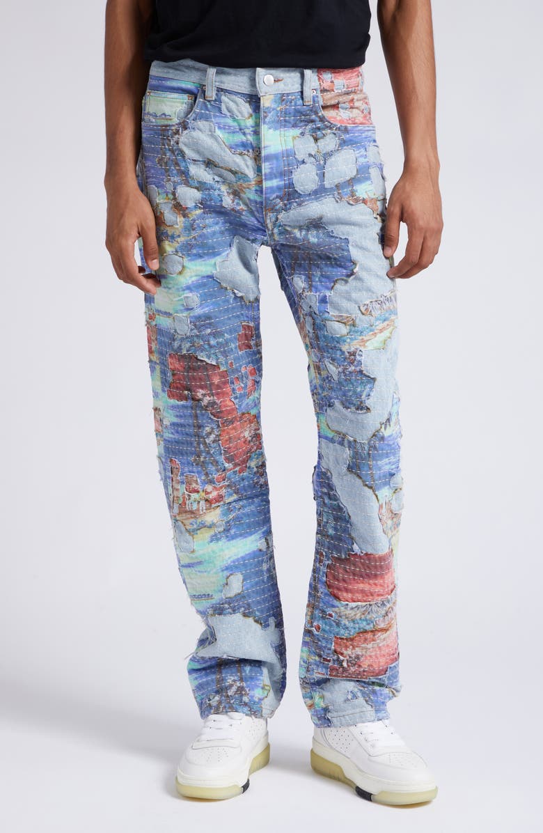 AMIRI Aloha Print Boro Straight Leg Jeans, Main, color, 