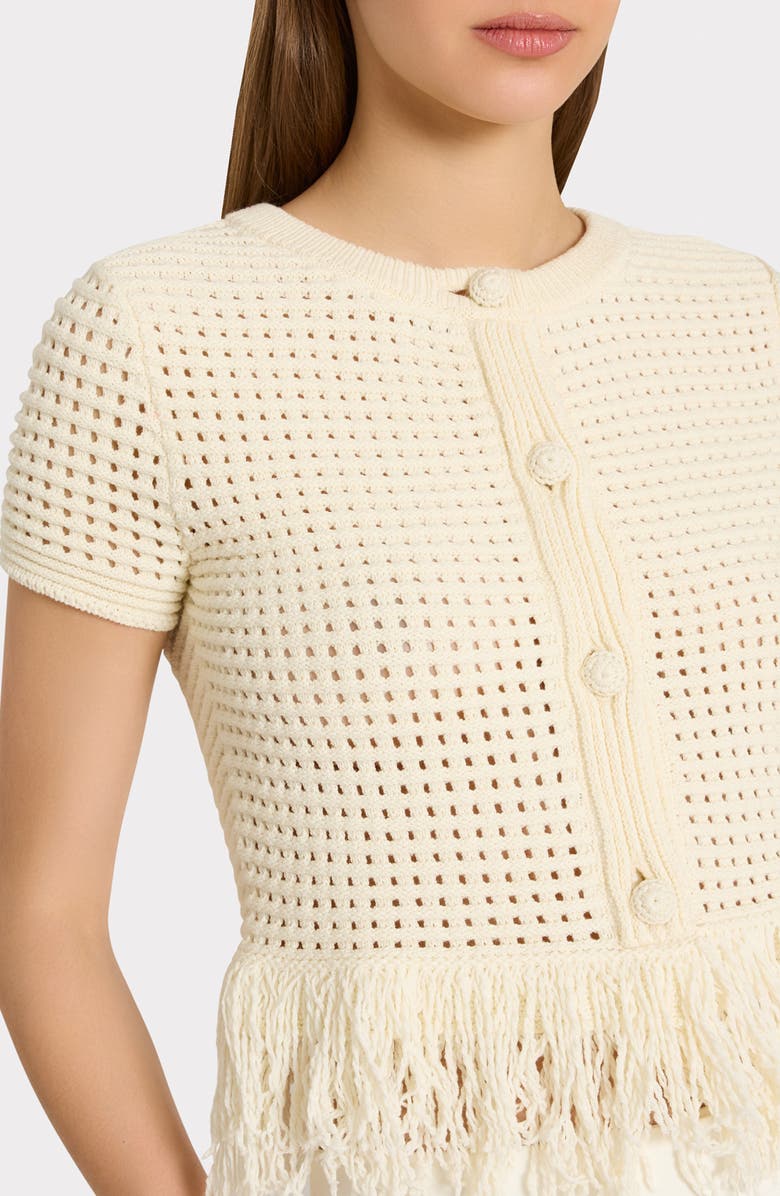 Milly Open Stitch Fringe Cardigan, Alternate, color, Off White