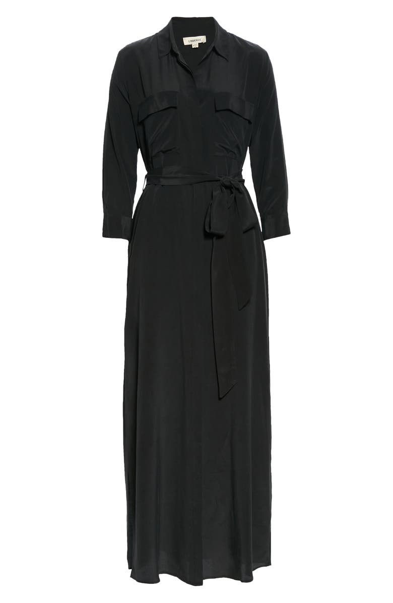 L'AGENCE Cameron Silk Shirtdress, Alternate, color, Black