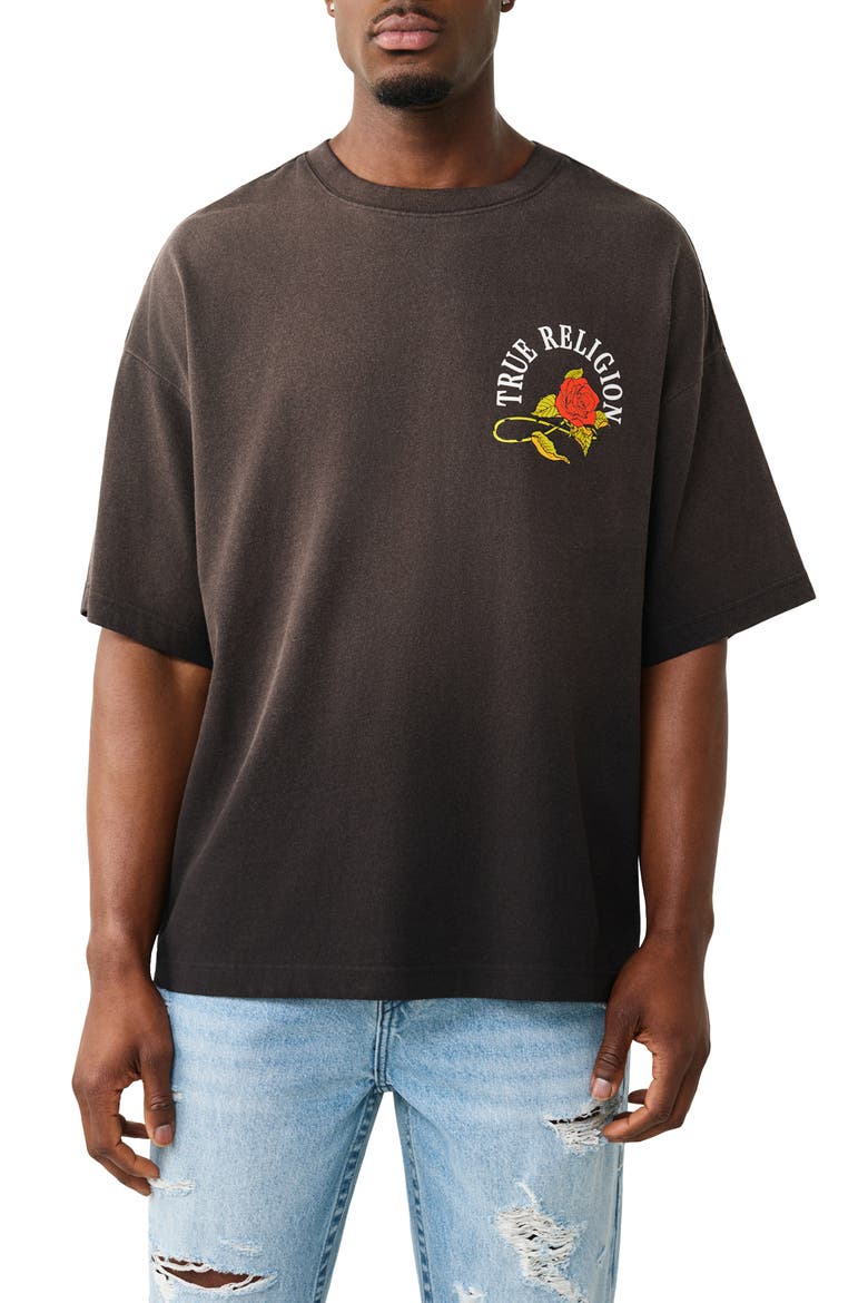Oversize Floral Snake Graphic T-Shirt, Main, color, JET BLACK