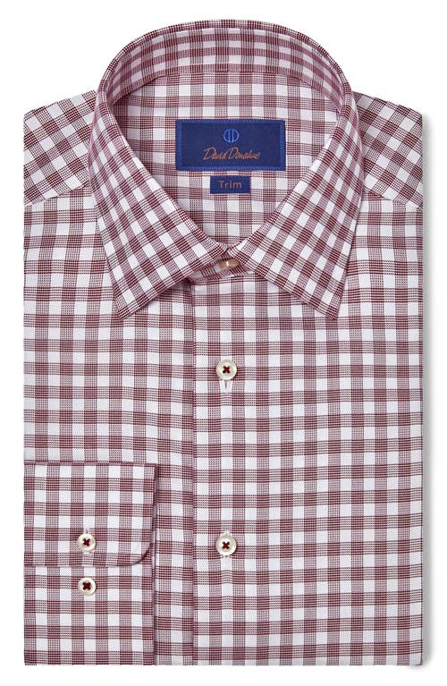 David Donahue Trim Fit Check Cotton Dress Shirt in Merlot/White 