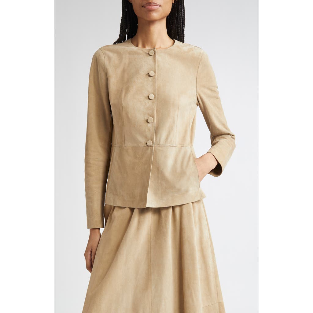 Lafayette 148 New York Peplum Paperfine Suede Jacket In Brown