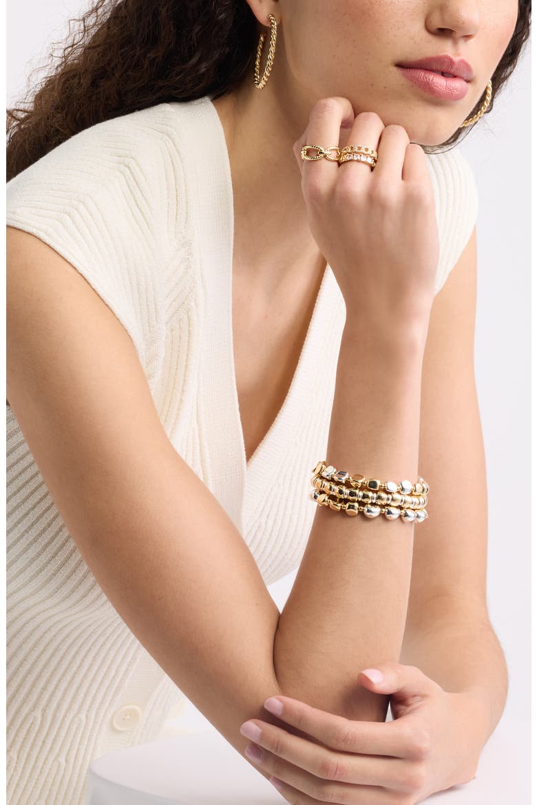 Set of 3 Mixed Orb Stretch Bracelets, Alternate, color, GOLD- SILVER