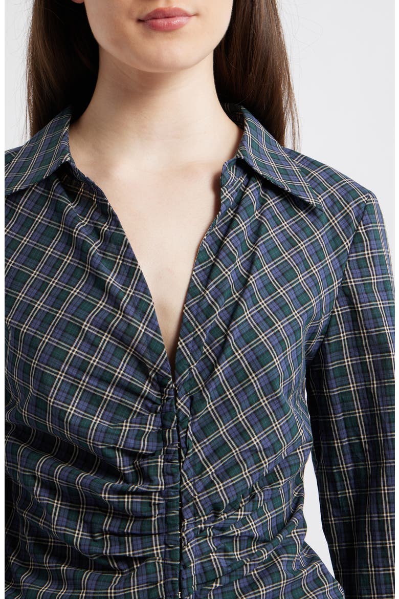Blusa Galeeno Plaid Ruched Top, Alternate, color, BLUE