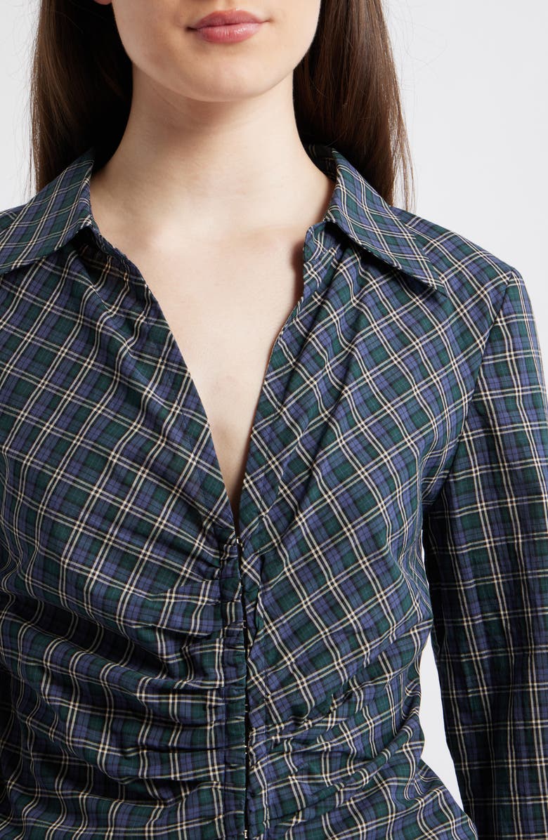 MANGO Blusa Galeeno Plaid Ruched Top, Alternate, color, Blue