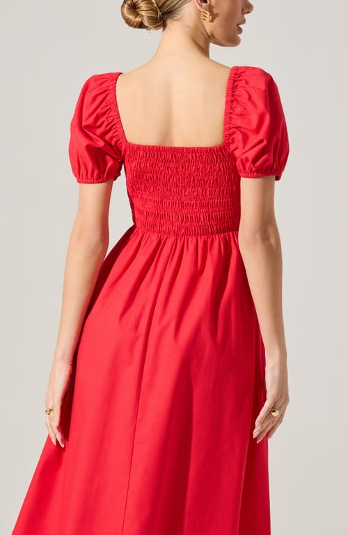 Astr The Label Bow Detail Smock Bodice Cotton Blend Dress In Red
