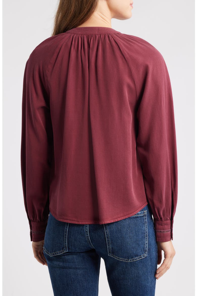 Shirred Button-Up Shirt, Alternate, color, MERLOT HARVEST
