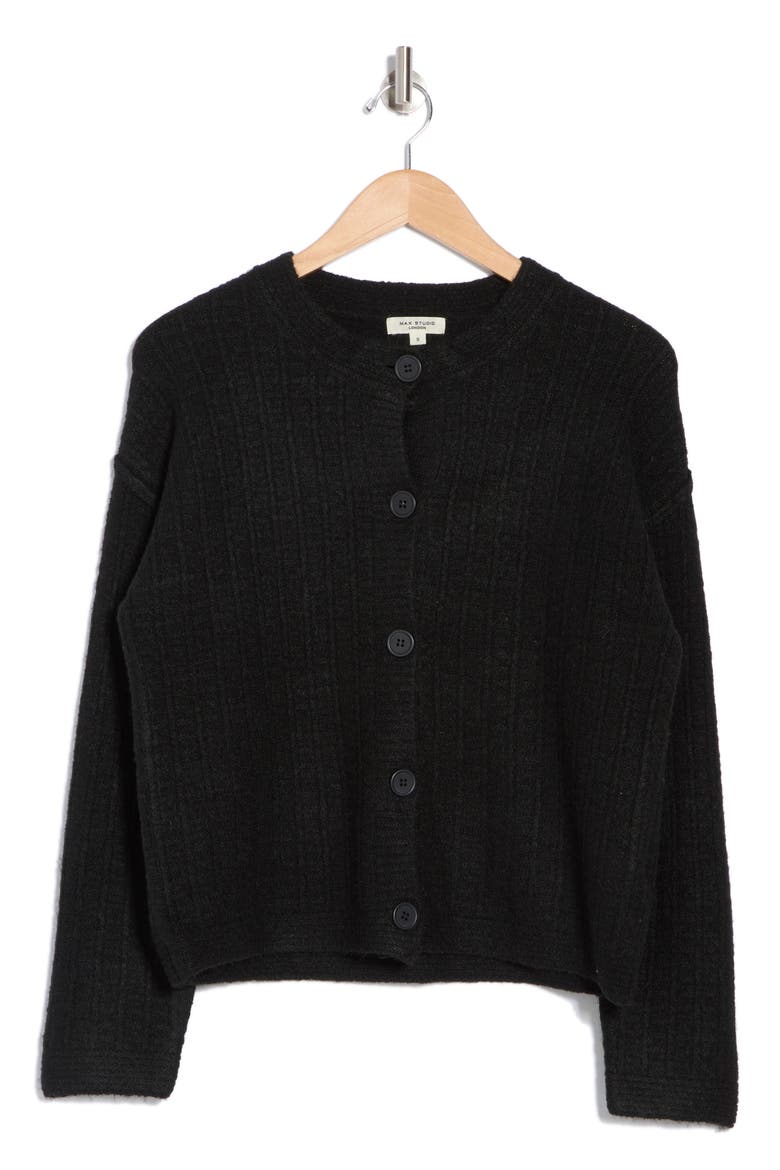 Waffle Knit Cardigan, Alternate, color, BLACK