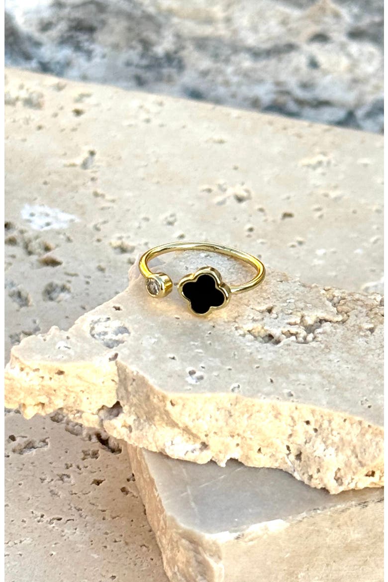 Black Clover & Crystal Open Band Ring, Alternate, color, GOLD