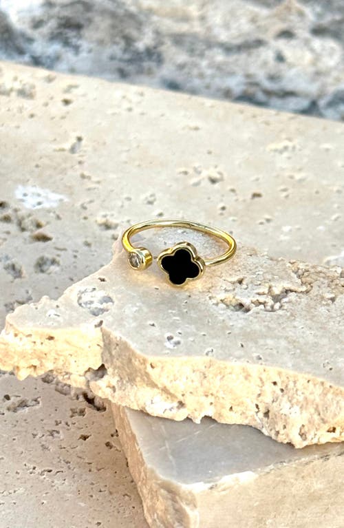 Adornia Black Clover & Crystal Open Band Ring In Gold