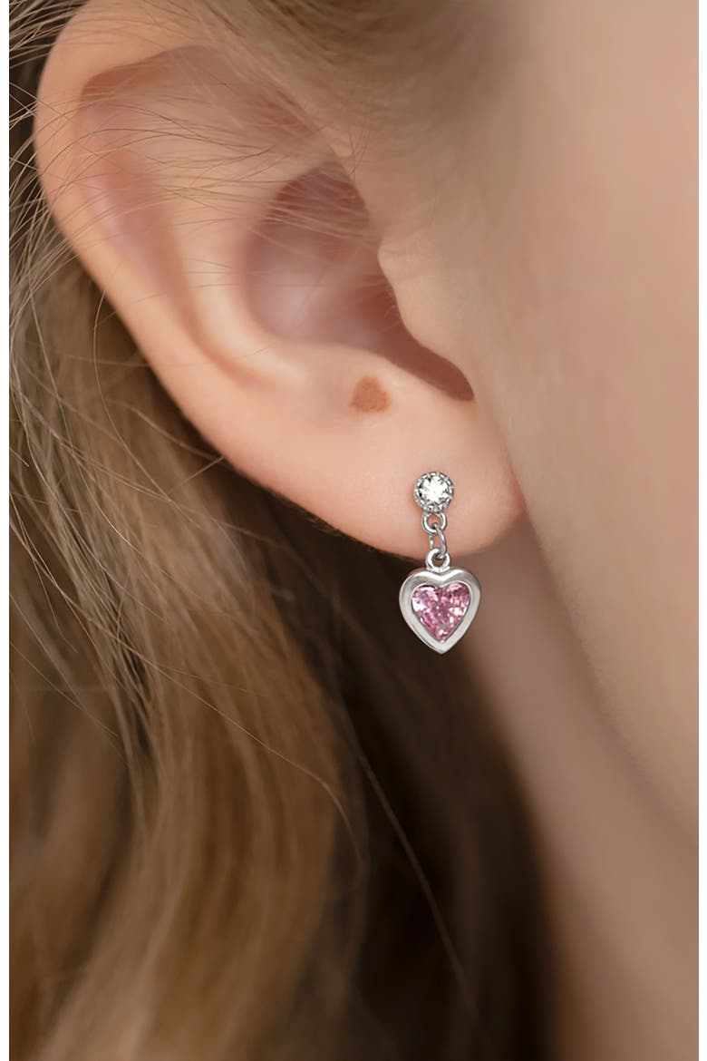 My First Dangle Hearts Girl Earrings, Alternate, color, Pink