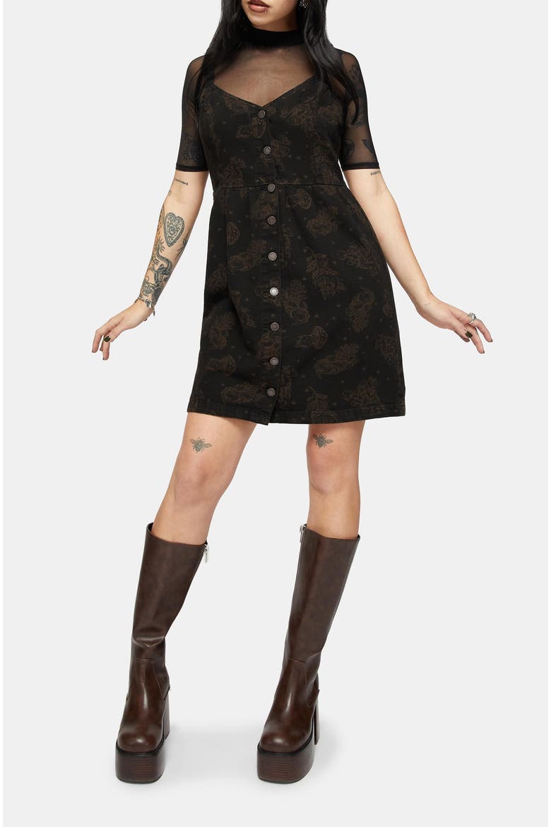 Hexborn Baba Yaga Denim Mini Dress, Alternate, color, Black