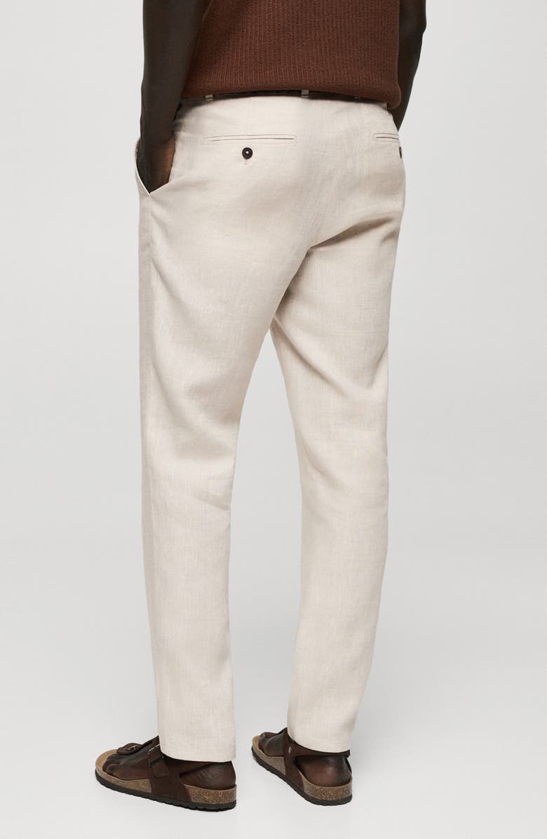 MANGO Slim Fit Linen Pants, Alternate, color, Ecru