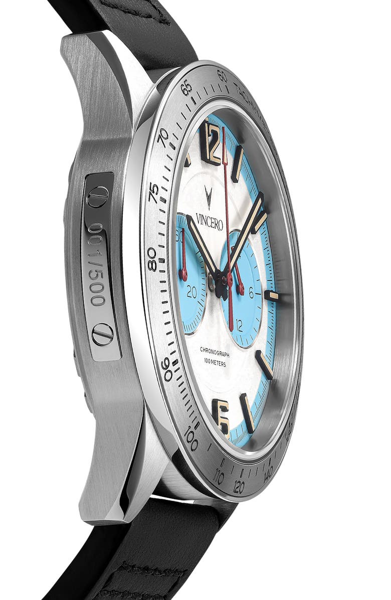 Vincero The Apex Chronograph Leather Strap Watch, 42mm, Alternate, color, Skyfire