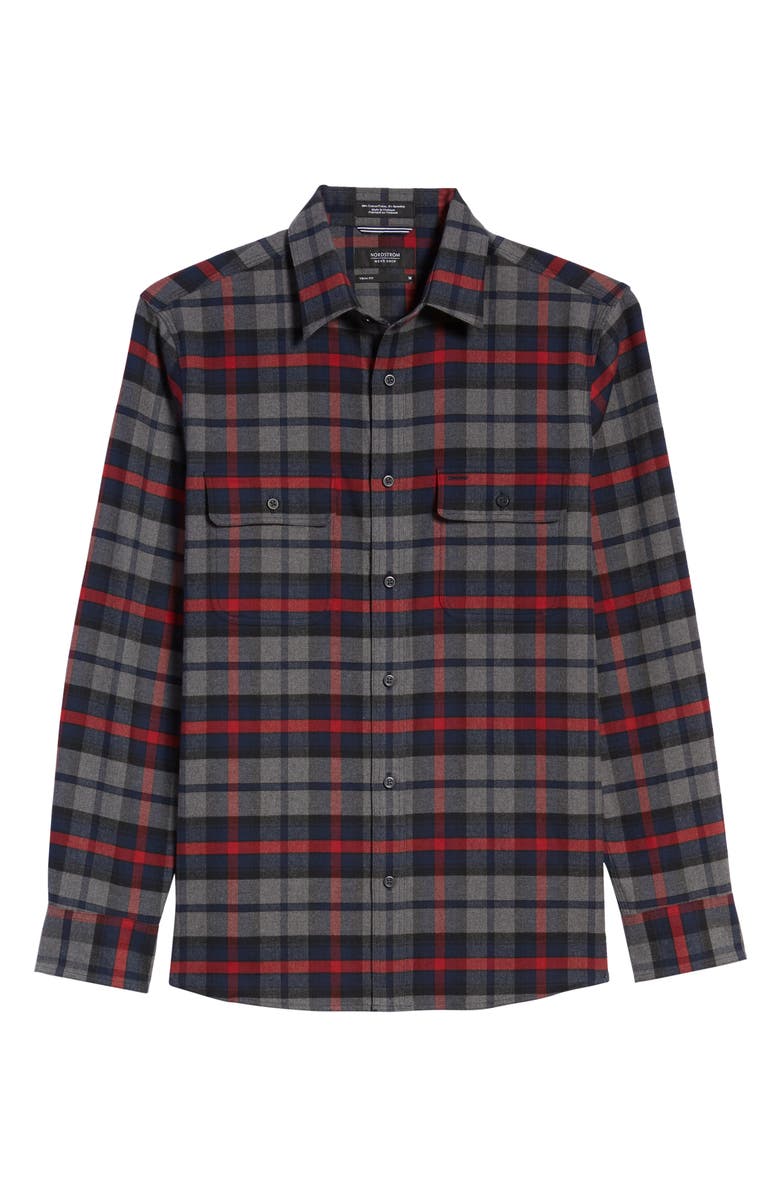 NORDSTROM MEN'S SHOP Trim Fit Plaid Flannel Button-Up Shirt, Alternate, color,