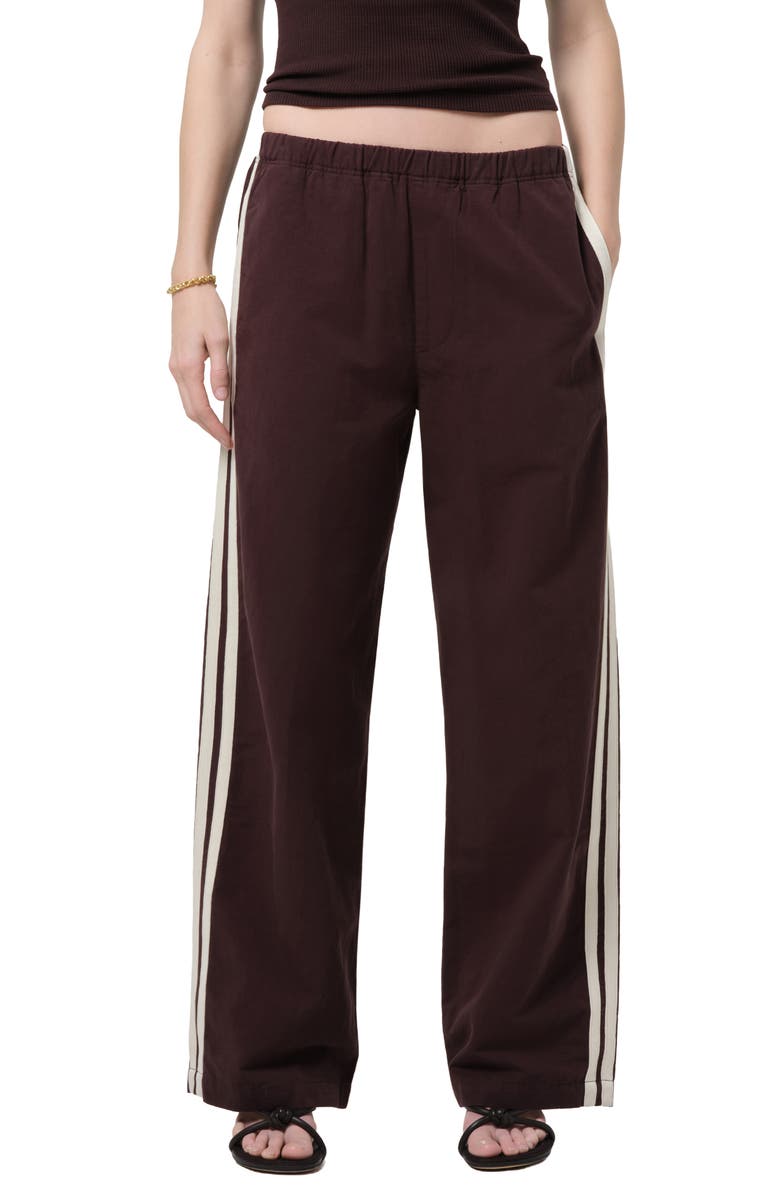 Citizens of Humanity Aurora Side Stripe Cotton & Linen Track Pants, Main, color, Chocolate Brown
