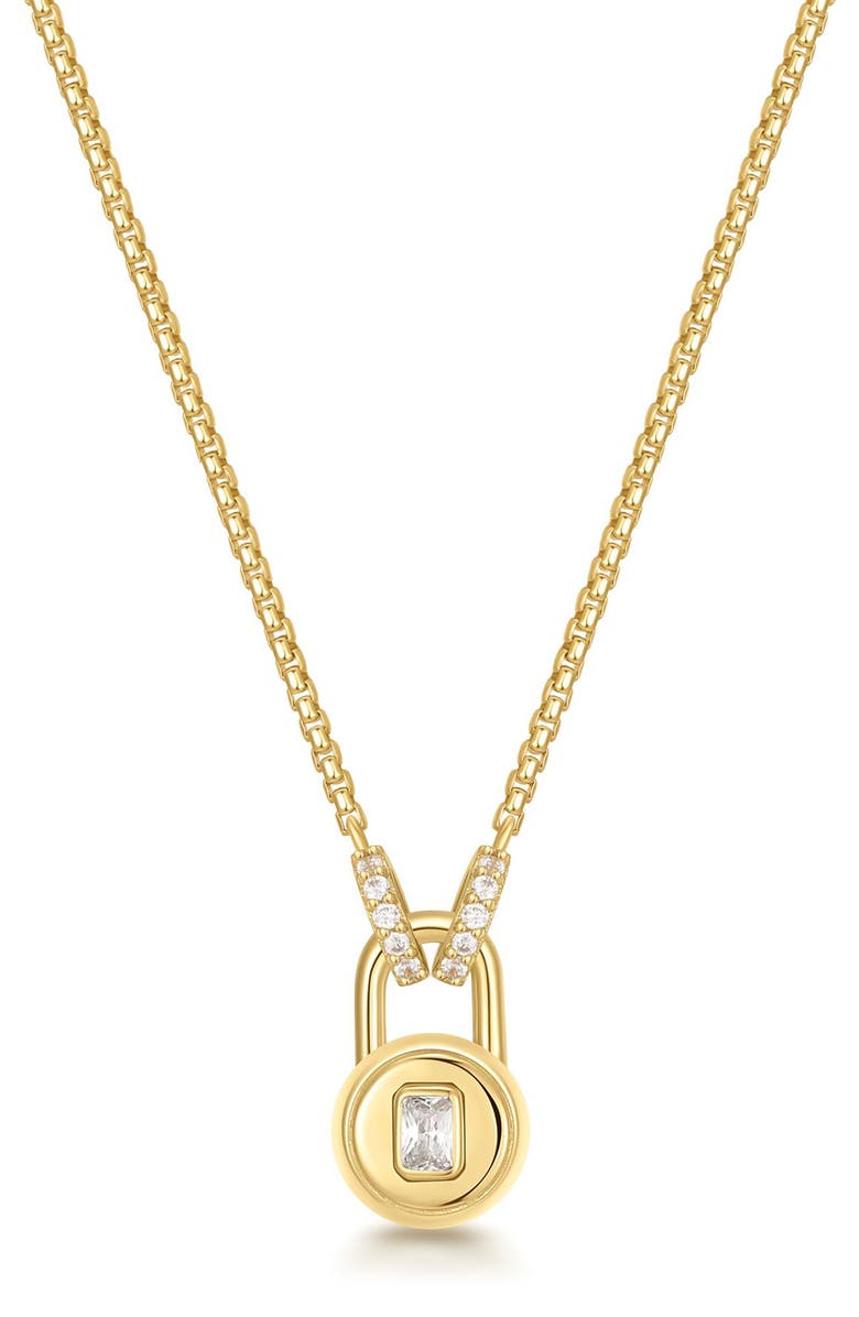ANIA HAIE Cubic Zirconia Lock Pendant Necklace, Main, color, Shiny Gold