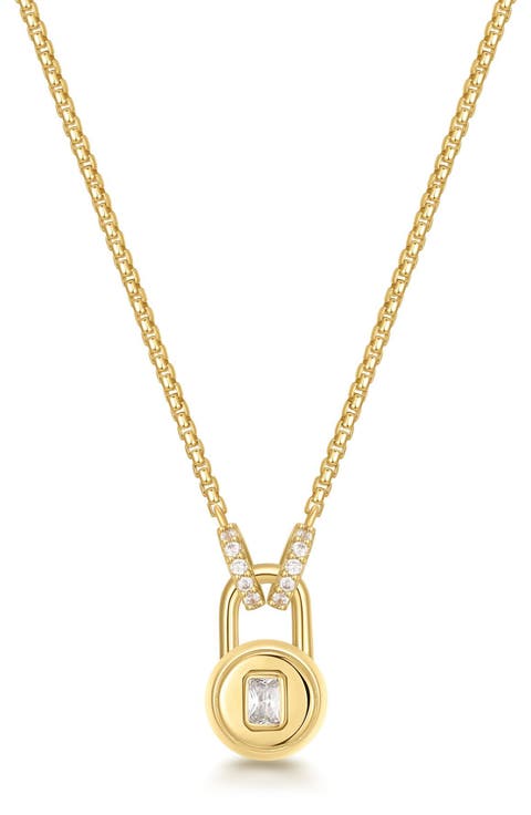 Cubic Zirconia Lock Pendant Necklace