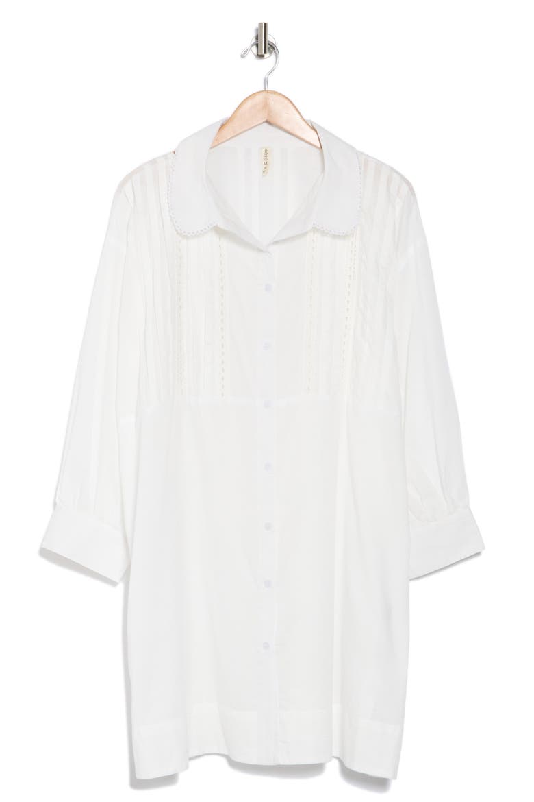 Lace Inset Button-Up Shirt, Alternate, color, WHITE