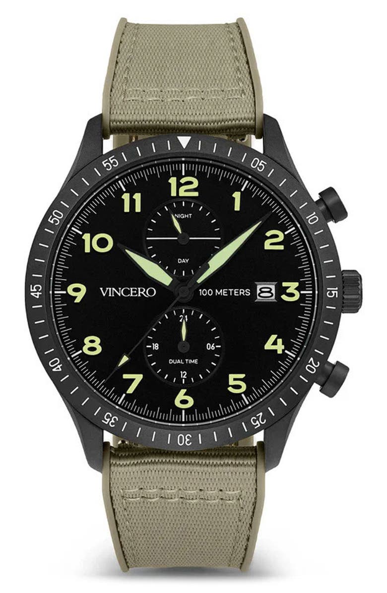 Vincero The Altitude Chronograph Nylon Strap Watch, 43mm, Main, color, Graphite