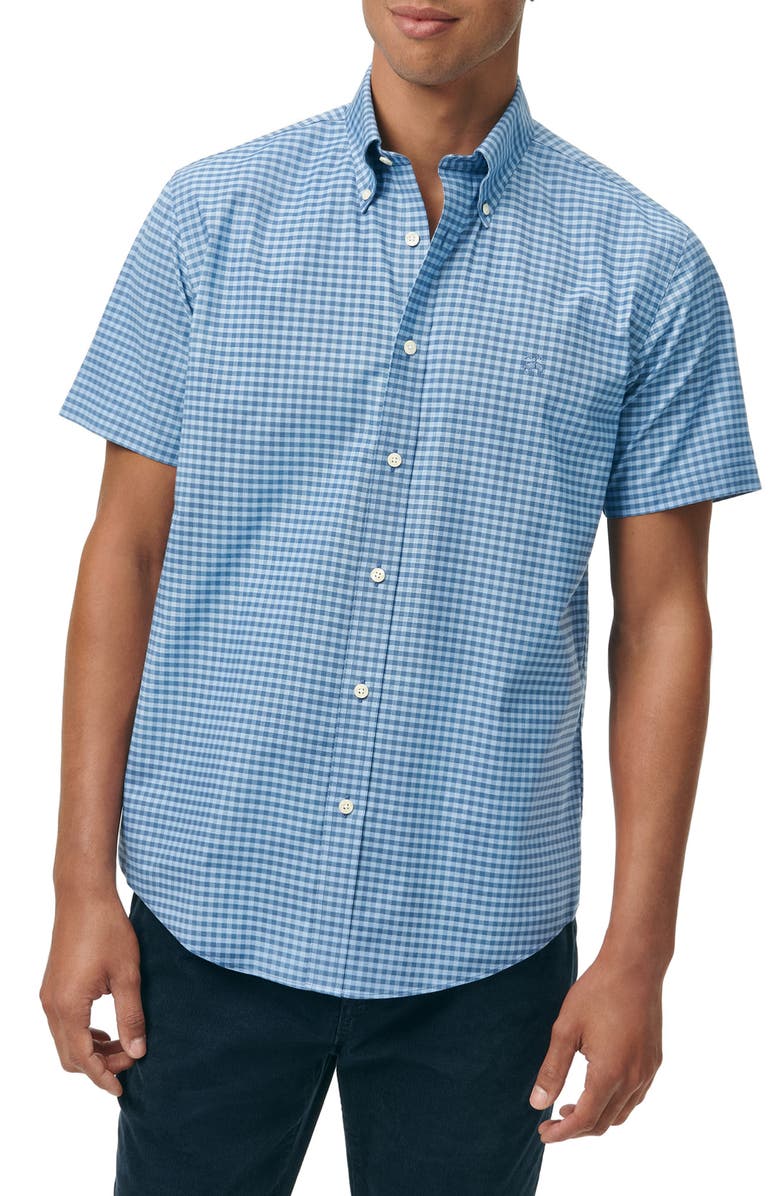 Brooks Brothers Gingham Short Sleeve Stretch Cotton Button-Down Shirt, Main, color, 