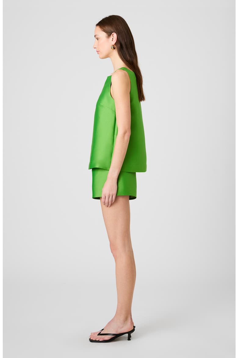 Structured Taffeta Sleeveless A-Line Top, Alternate, color, BOTANICA GREEN