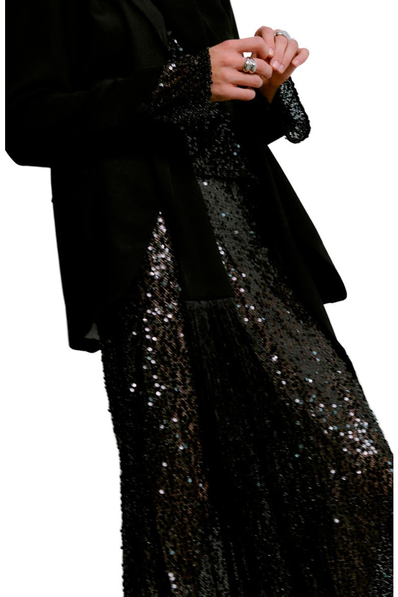 Tulli Shimmering Sequin Midi Skirt, Alternate, color, Black