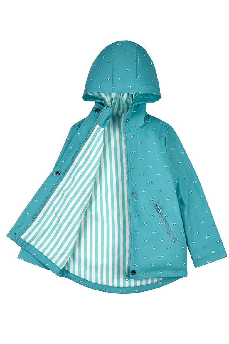 Lined Raincoat with Attached Self-Storage Pouch, Alternate, color, Teal