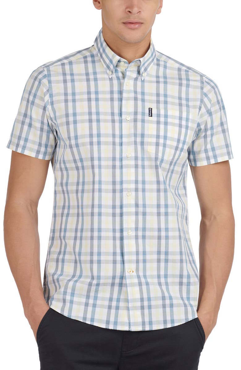 Barbour Tailored Fit Tattersall Short Sleeve Button-Down Shirt, Main, color, 