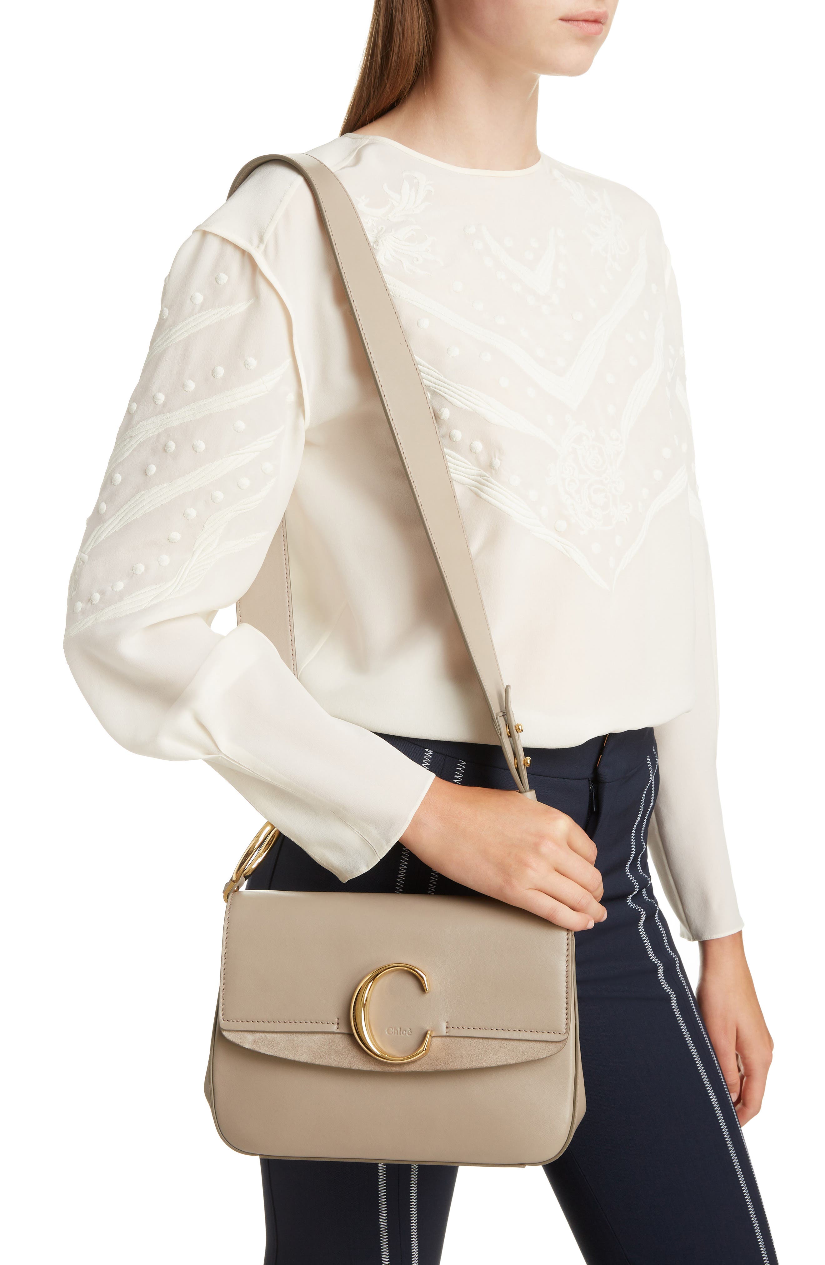 Leather Shoulder Bag, Alternate, color, MOTTY GREY