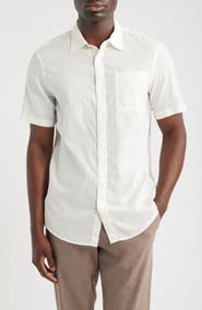 Nordstrom Short Sleeve Dobby Stripe Cotton Button-Up Shirt